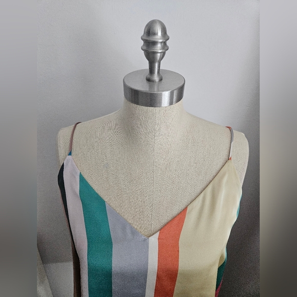 ZARA Multicolor Striped Spaghetti Strap Satin Top | SZ M - Picture 7 of 11